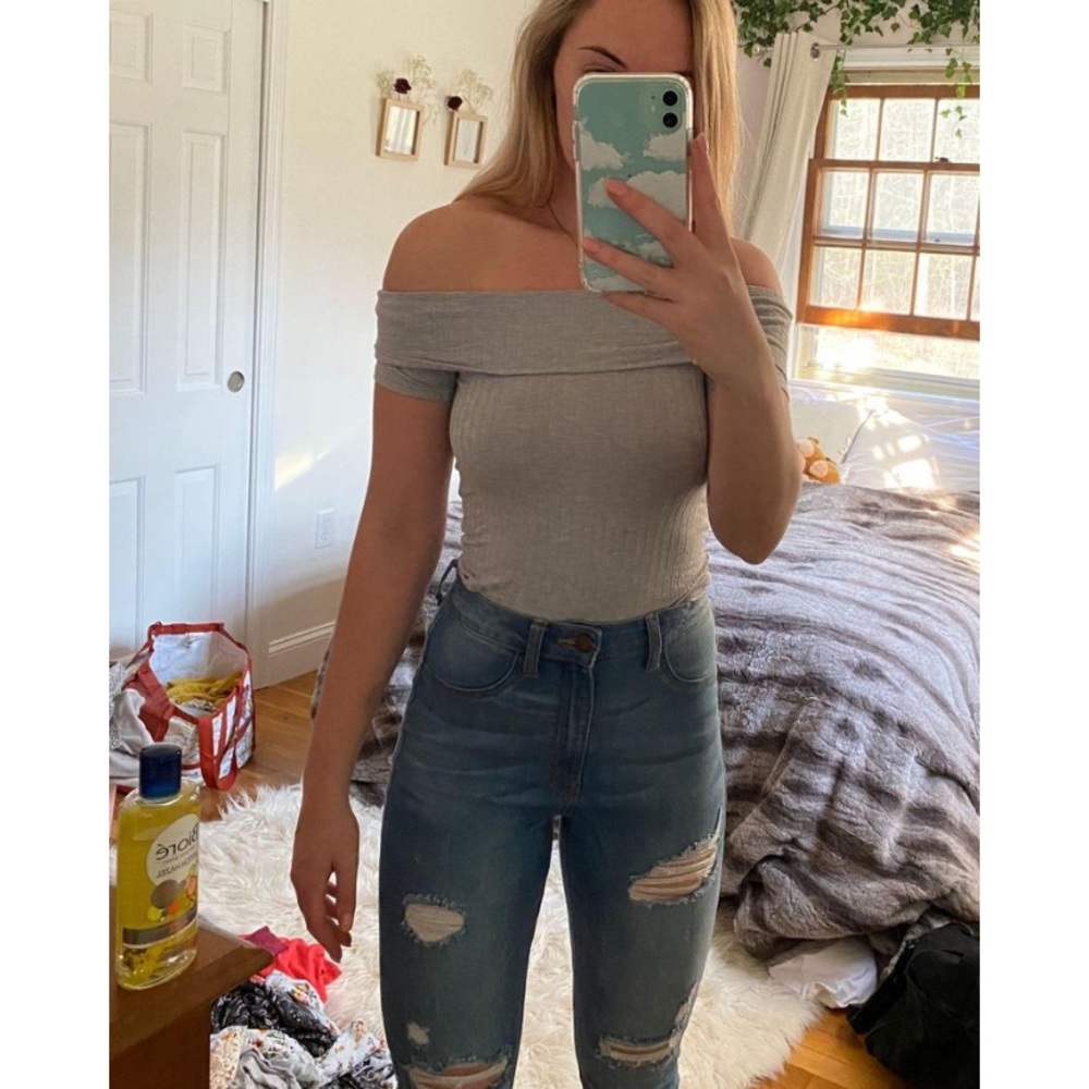 Off the Shoulders Grey Bodysuit